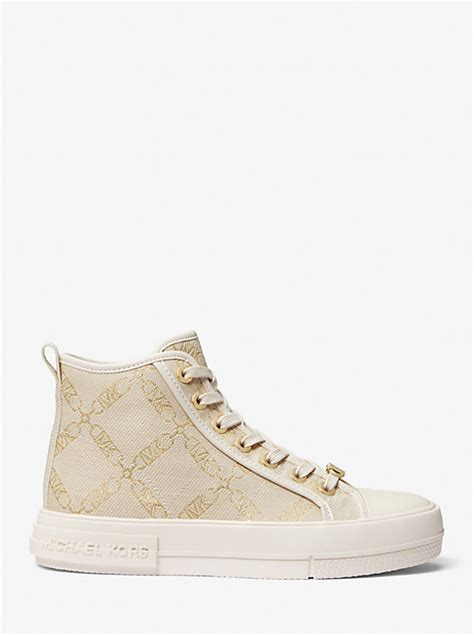 michael michael kors evy metallic empire logo jacquard high-top sneaker|Evy Metallic Empire Logo Jacquard High.